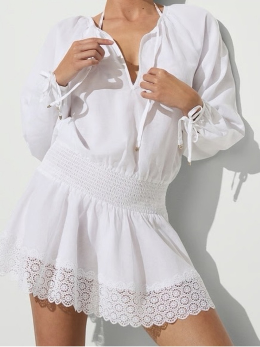 Victoria's Secret Beachwear Linen Lace-Trim Dress